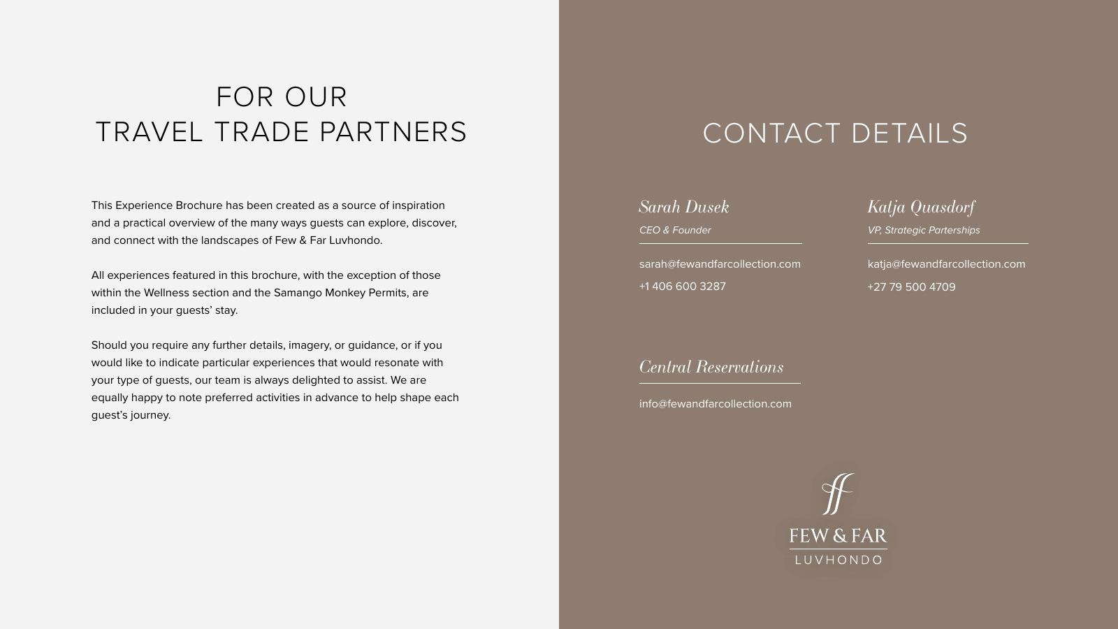 Few & Far Luvhondo experience and activity brochure, page 34